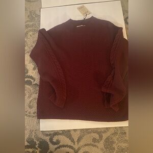 Burgundy v-neck sweater is from the brand Pink Rose waffle knit style.